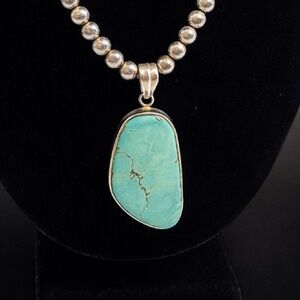 Large Sterling Silver Turquoise Pendant 2” Statement Southwest 925 Tested